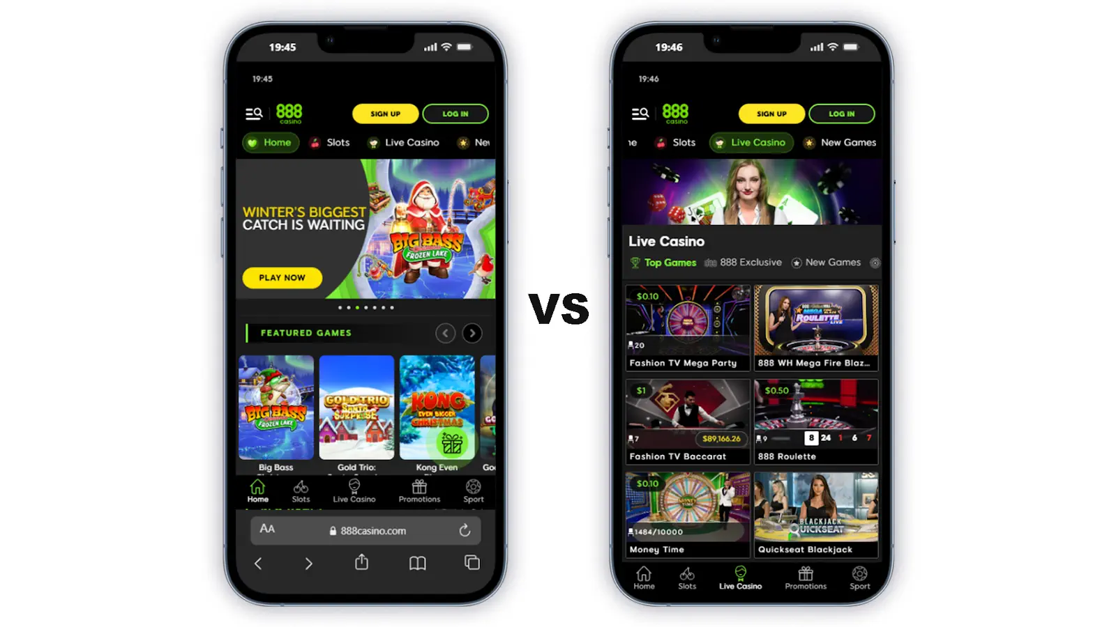 888 Casino Mobile browser vs app Screenshot